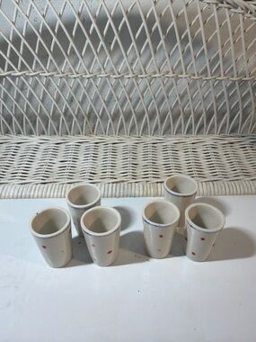 Hand Painted Ceramic Shot Glasses Set of 6 Rustic Pottery Style Blue Rim